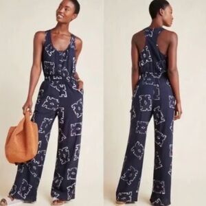 Anthropologie Navy and White Jumpsuit
